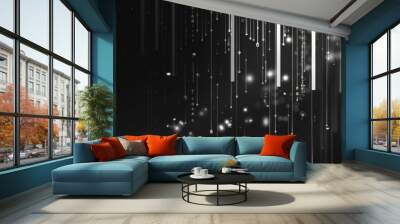 Black background with white glowing data technology lines, banner design in the style of futuristic and technological concept Generative AI Wall mural