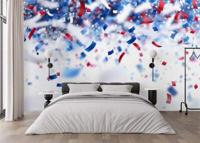 Blue, white and red confetti on a blurred background with space for copy A luxury holiday celebration or celebration of the USA national day banner Generative AI Wall mural