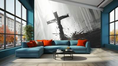 christ cross black and white Generative AI Wall mural