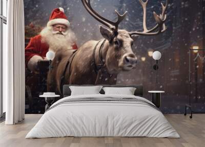 christmas image in winter with santa in his sleigh Generative AI Wall mural