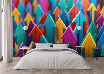 Colorful background with many arrows pointing upwards, representing growth and success in business or personal life Colorful background with colorful arrow signs Generative AI Wall mural