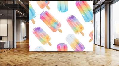 Colorful ice cream popsicle pattern on white background cute and playful style bright colors with soft gradients Generative AI Wall mural