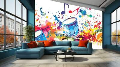 Colorful music notes and musical instruments background design isolated on white Generative AI Wall mural