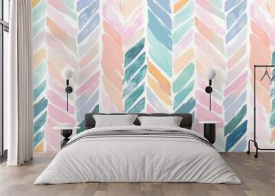 Colorful pastel seamless pattern with striped herringbone lines, simple and cute, white background Generative AI Wall mural