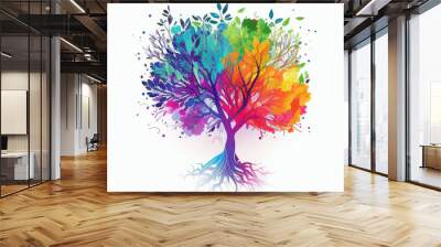 colorful tree with colorful leaves as a rainbow Generative AI Wall mural