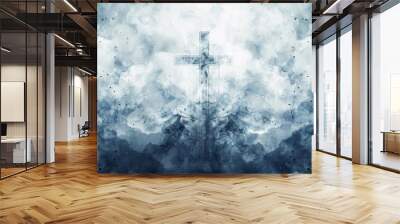 cross on an isolated background in the style of atmospheric watercolors Generative AI Wall mural