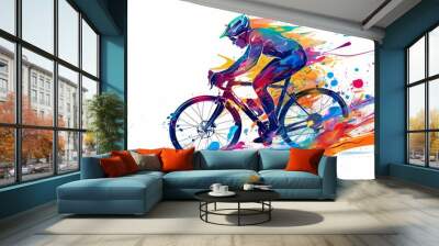 Cyclist on a bicycle with color splashes and abstract background for a sport poster or flyer design Generative AI Wall mural