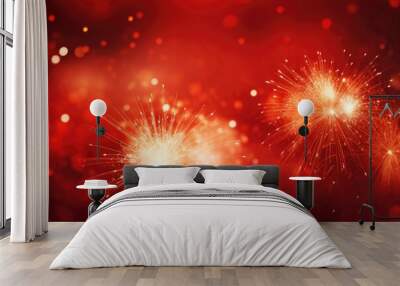 fireworks on a red background Generative Ai Wall mural