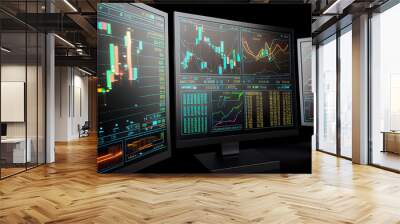 Forex market charts on computer display Wall mural