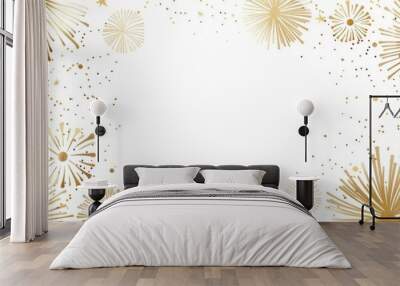 Gold Fireworks, white background decorative border style white space Generative AI Wall mural