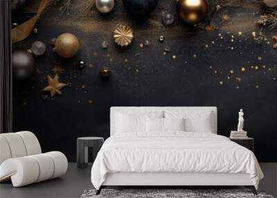 gold glitter and decorations on dark background for new year party Generative AI Wall mural