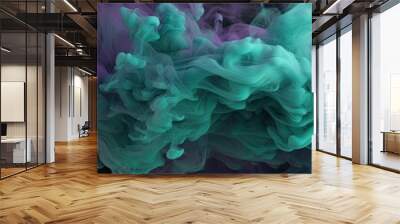 green and purple smoke on a dark black wallpaper Generative AI Wall mural