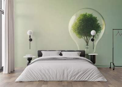 Green energy concept with a light bulb and tree isolated on a white background, eco-friendly technology for a sustainable environment and healthy lifestyle Generative AI Wall mural