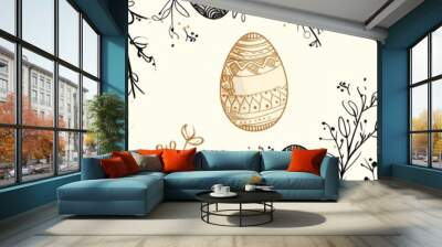 hand drawn doodle Easter eggs on a white background Generative AI Wall mural