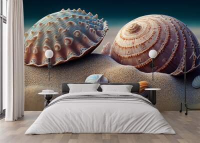 Landscape with seashells on tropical beach - summer holiday  Wall mural