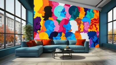 many colorful faces and people in different shapes Generative AI Wall mural