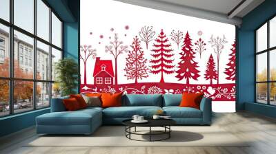 merry christmas banner on red background Generative AI Wall mural