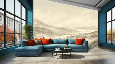 modern chinese landscape drawing wallpaper Generative AI Wall mural