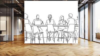 One line drawing of business team working together, simple linear style with outline black lines on white background concept banner for company and employees group work meeting in office Generative AI Wall mural