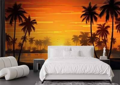 palm trees in the sunset Generative AI Wall mural