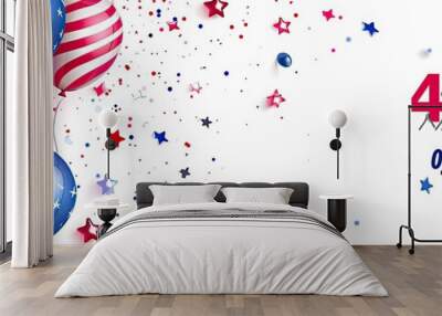 patriotic holiday background with a flag, stars and balloons Generative AI Wall mural