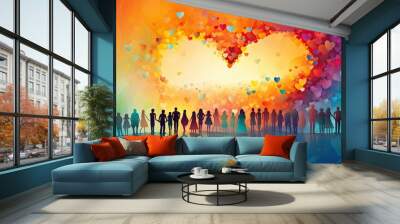 people on a heart with hearts and hearts surrounding them Generative AI Wall mural