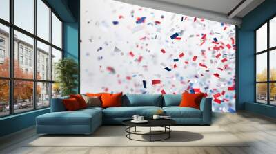 Red, white and blue confetti on a blurred background with copy space blank area for text or design Generative AI Wall mural