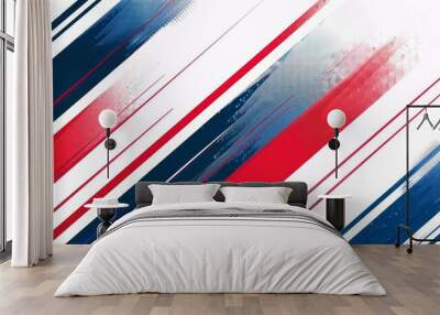 Red and blue diagonal stripes on white background Generative AI Wall mural