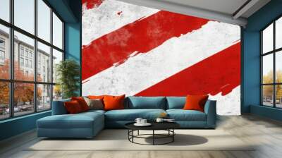 Red and white diagonal stripes on a grunge background Generative AI Wall mural