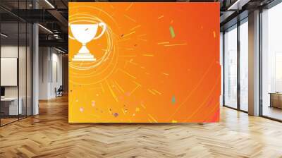 The background is orange, with colorful confetti and lines in the center of an abstract spiral pattern The silhouette icon for employee awards appears on one side of it Generative AI Wall mural