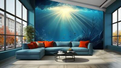 Underwater Sea - Deep Water Abyss With Blue Sun light Wall mural