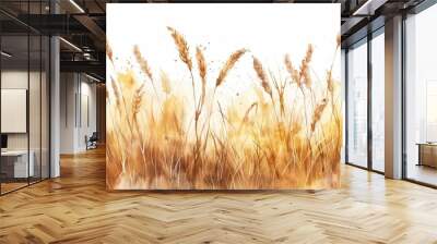 watercolor wheat field, white background, light beige and gold colors Generative AI Wall mural