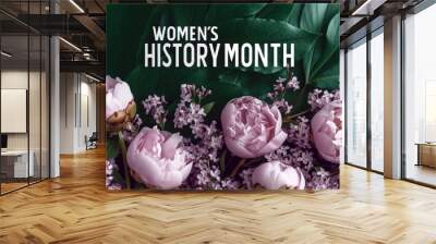 Women's History Month banner with flowers and leaves background Generative AI Wall mural