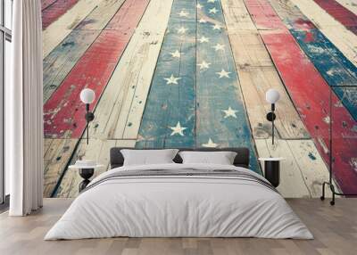 wood background with red white and blue american flag pattern, wood grain Generative AI Wall mural