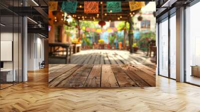 wooden background for decoration around table at mexican fiesta Generative AI Wall mural