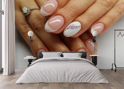 Beautiful colorful nails and hand manicure. Wall mural