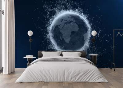 Digital data globe earth connect digital clouds earth rotating animation social future technology abstract business scientific growth network surrounding planet world concept. Wall mural