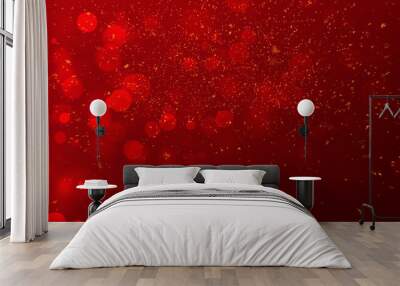 gold particles abstract background with shining golden Floating Dust Particles Flare Bokeh star on red Background. Futuristic glittering in space.	 Wall mural