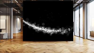 White Particles dynamic lights line effect isolated on black color background. Abstract background for science, futuristic, energy technology concept. Digital image with light Wall mural