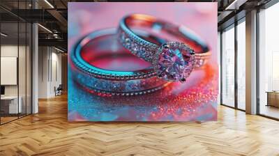 Elegant Matching Rings with Large Gemstone Detail on Subtle Gradient Background Wall mural