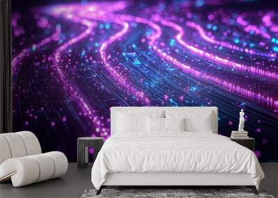 Illuminated Pathways: Abstract Digital Network in Glowing Purple and Blue Wall mural