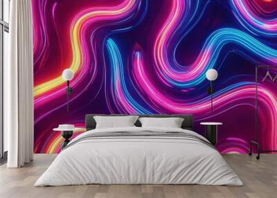 Neon Glow: Vibrant Overlapping Lines in Futuristic Design Wall mural