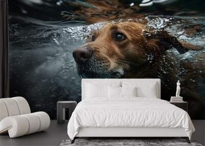 a dog diving deep in the water
 Wall mural