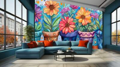 flower garden coloring page Wall mural