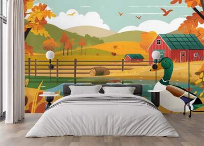 illustration of duck in the farm Wall mural