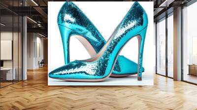 Shiny teal high heel shoes for women, stylish and elegant for any party or event.

 Wall mural