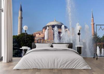 Hagia Sophia domes and minarets in the old town of Istanbul Wall mural