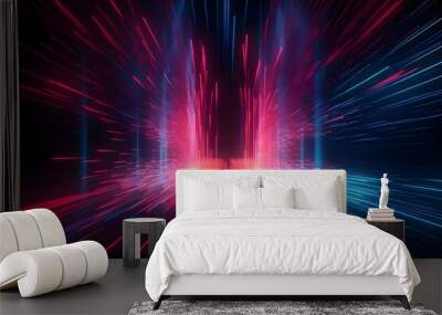 3d render, synthwave abstract background. Cyber space/Laser show/Futuristic wallpaper Wall mural