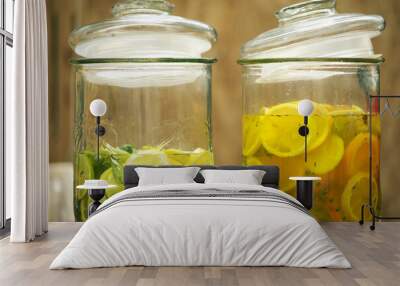 2 glass jars of lime and orange slices lemonade, cut into pieces Wall mural