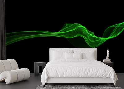 Abstract green swirl flame or Beautiful wavy smoke isolated over black background overlay. Fresh eco wavy illustration Wall mural